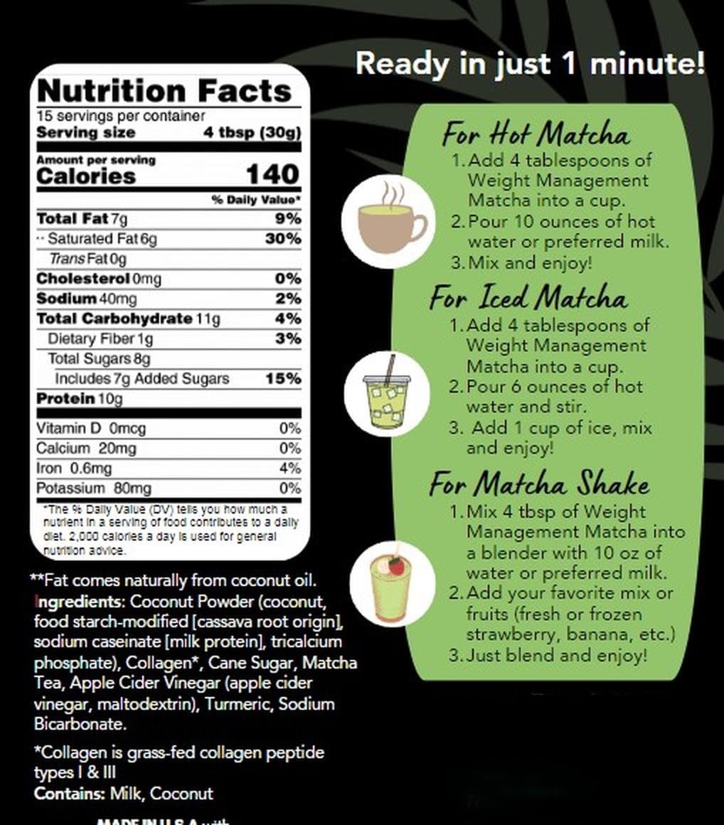 CAcafe Apple Cider Vinegar Turmeric Matcha Tea 9g Protein Ultimate Superfoods Blend of ACV Turmeric Collagen Coconut and — view 2