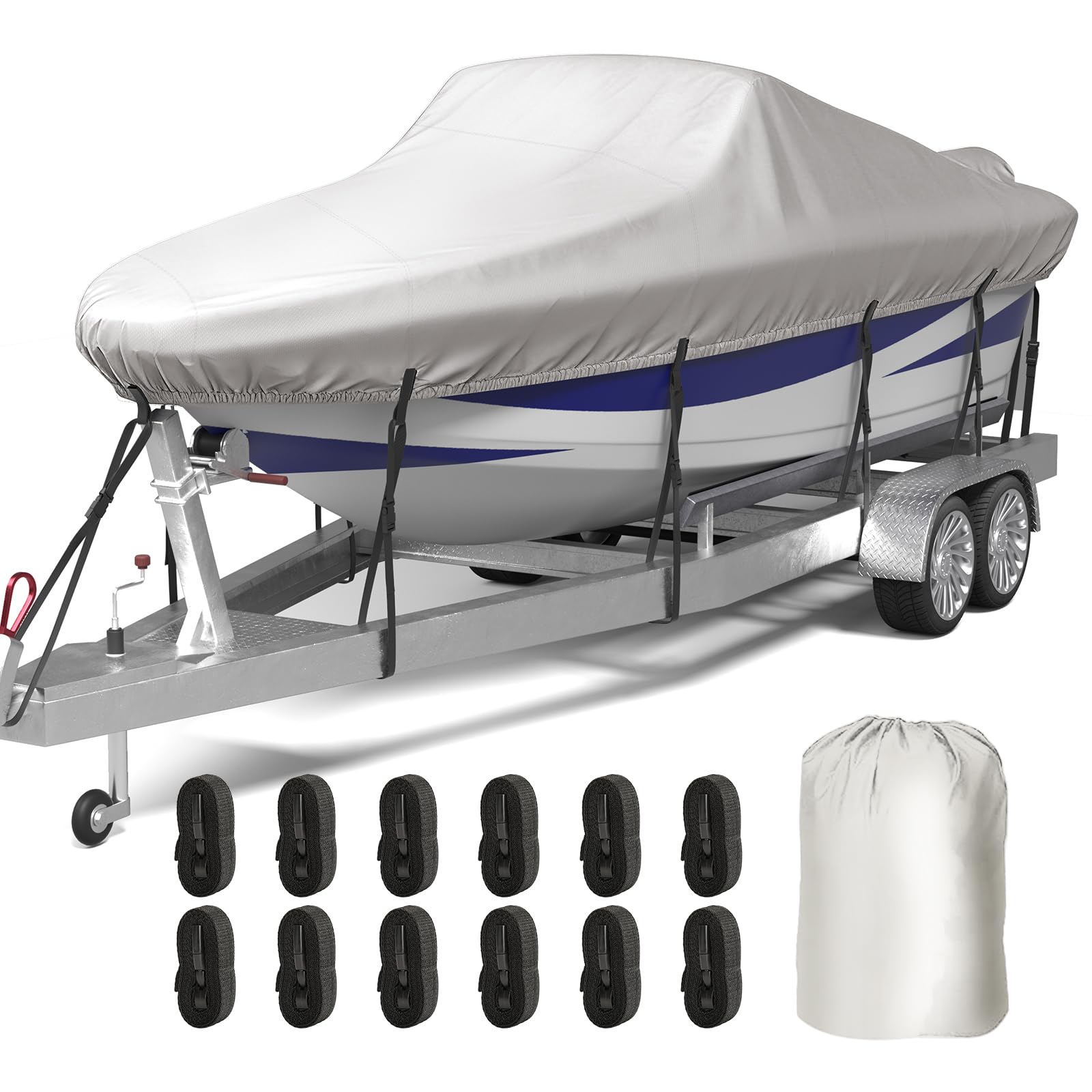 MOFCOVER Trailerable Boat Cover 17-19ft, 1200D Oxford Heavy-Duty Marine Grade Waterproof Boat Cover with Storage Bag, Fits V-Hull, Tri-Hull, Bass