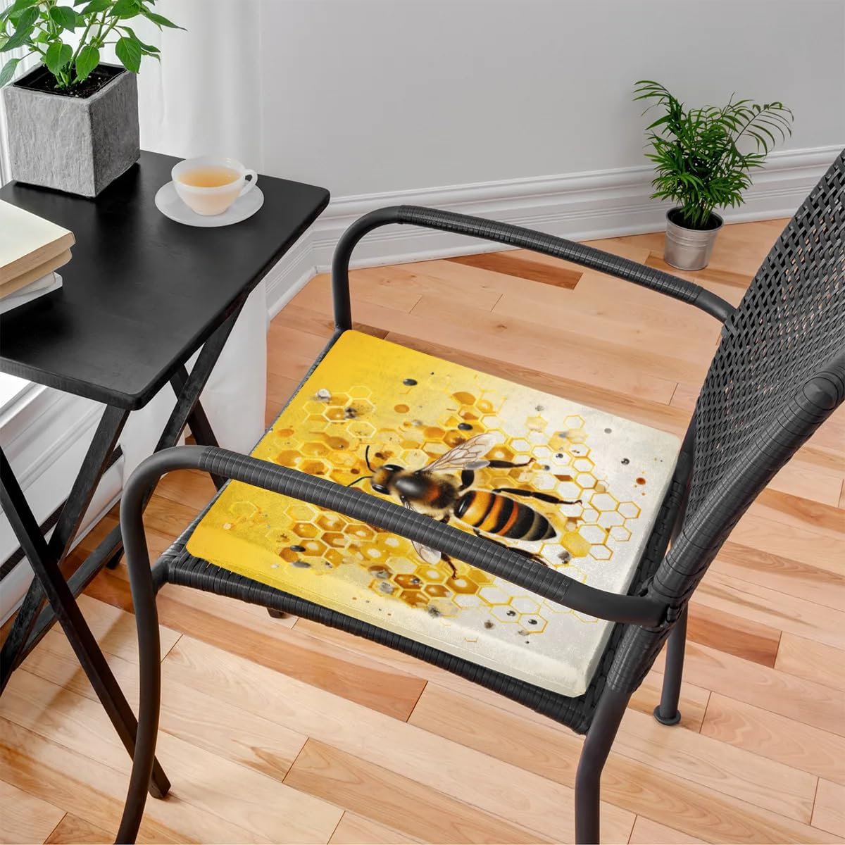 Chair Cushions Bee Honeycomb Chair Pads for Dining Chairs Removable Seat Cushion for Kitchen Living Room Office Patio 16 x 16 x 1.2 Inches