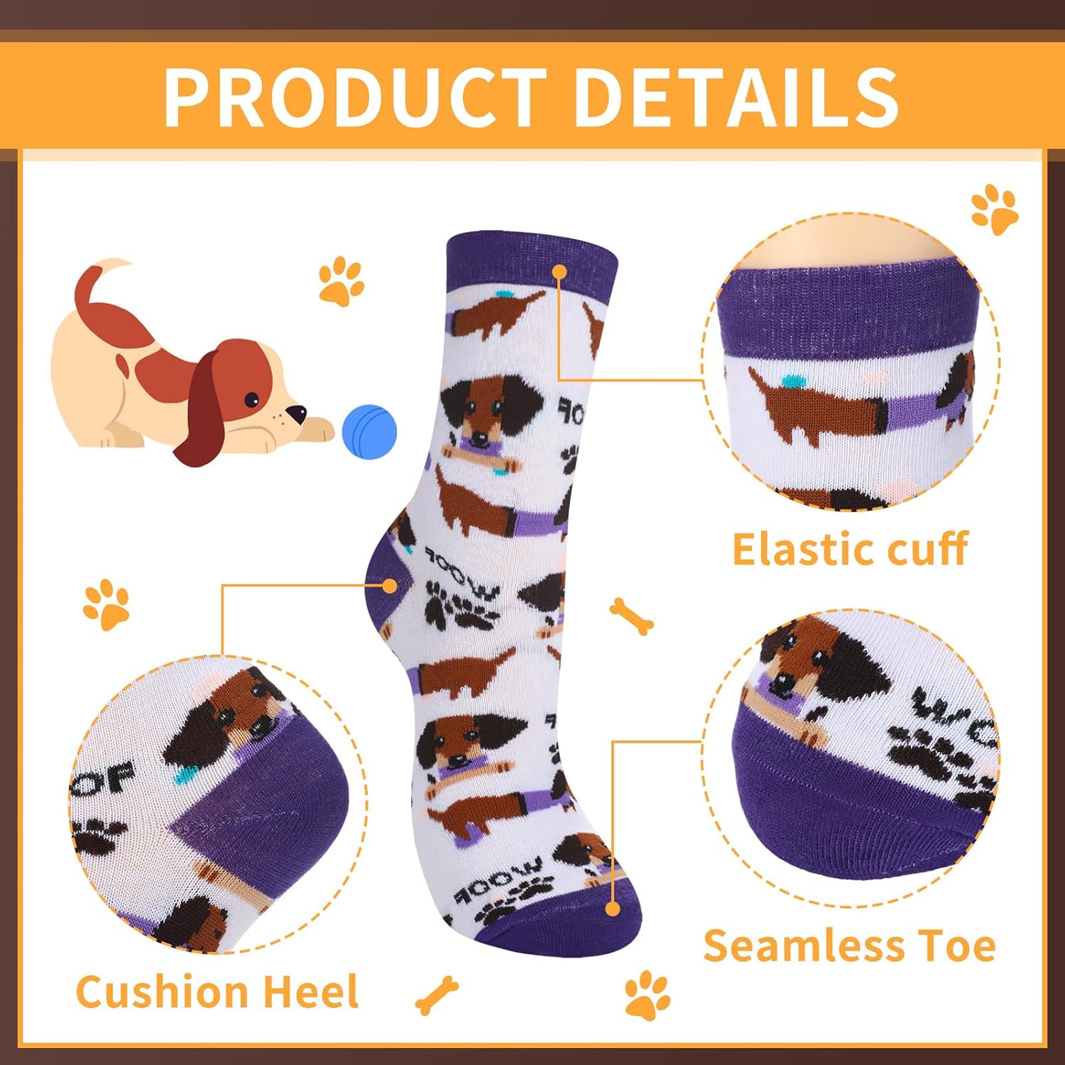 12 Pairs Dachshund Socks for Women Christmas Wiener Dog Casual Crew Socks Cute Cartoon Xmas Funny Gifts for Dog Lover - Image 5