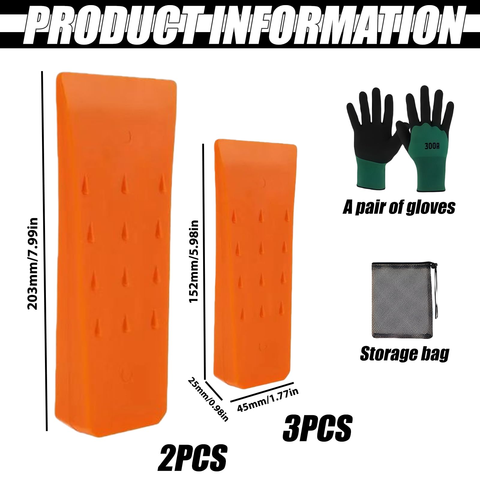 Lot de 5 cales d'abattage en plastique - 15,2 cm + 20,3 cm - Antidérapantes - Avec sac et gants - Accessoires de bûcheron - Cales pour abattre les arbres de manière contrôlée