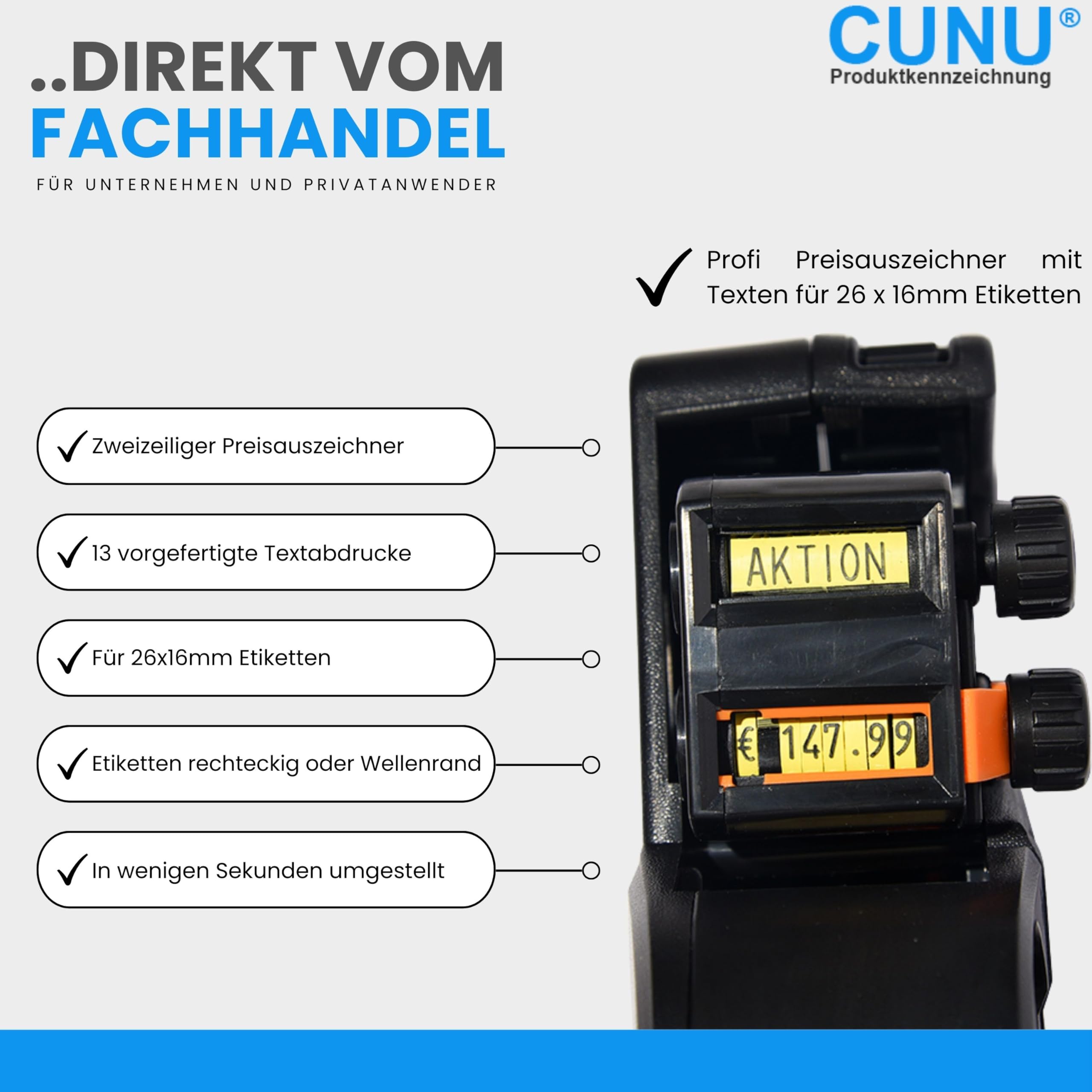 Promo-Preisauszeichner 2-zeilig mit Texten und Zahlen - Datum und Preis Handauszeichner zweizeilig - Etikettiermaschine mit 26x16mm Etiketten - Auszeichner Gerät/Maschine direkt vom Fachhandel