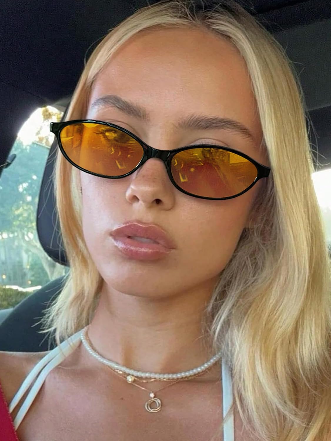 GUVIVI Retro Oval Sunglasses for Women 90s Cat Eye Shades UV protection image 2