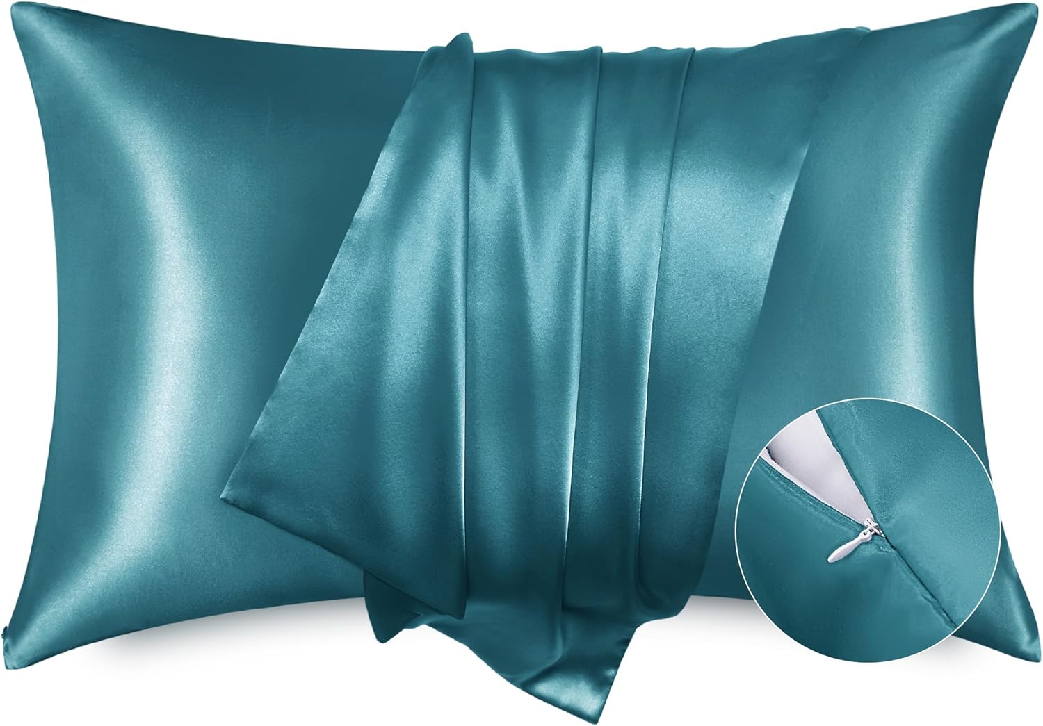 Bedsure Satin Pillowcase with Zipper, Similar to Silk Pillow Cases 2 Pack, Silky & Soft Satin Pillow Cases Standard Size for Hair and Skin, Peach Pink Pillow Covers, Gifts for Women Men, 20x26 Inches