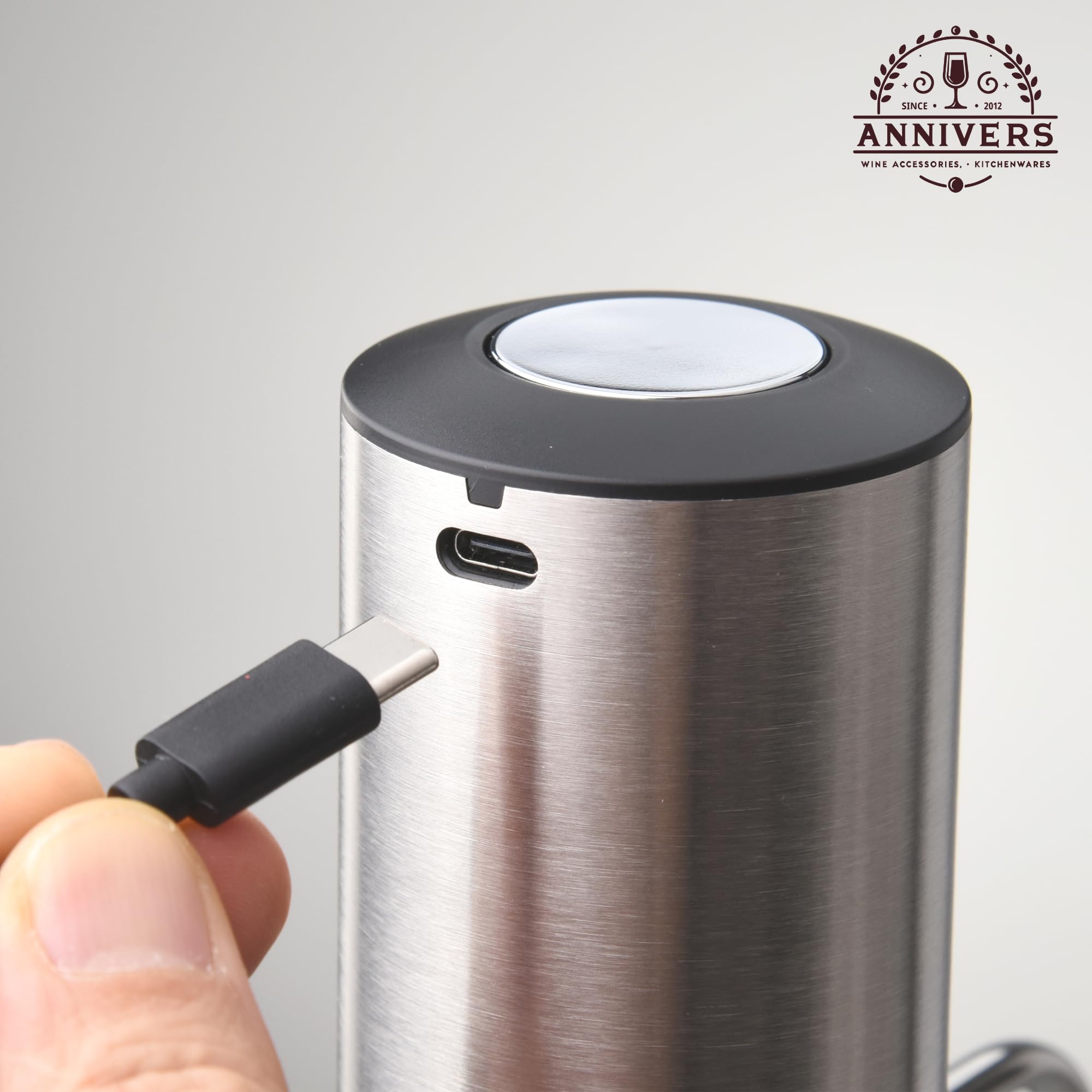 Elektrischer Weindekanter Automatischer Weinbelüfter Spender Ausgießer, USB-C Wiederaufladbare Aufbewahrungsbasis Edelstahlrohr One-Touch-Pumpe für alle Wein Btls, Aérateur Distributeur de