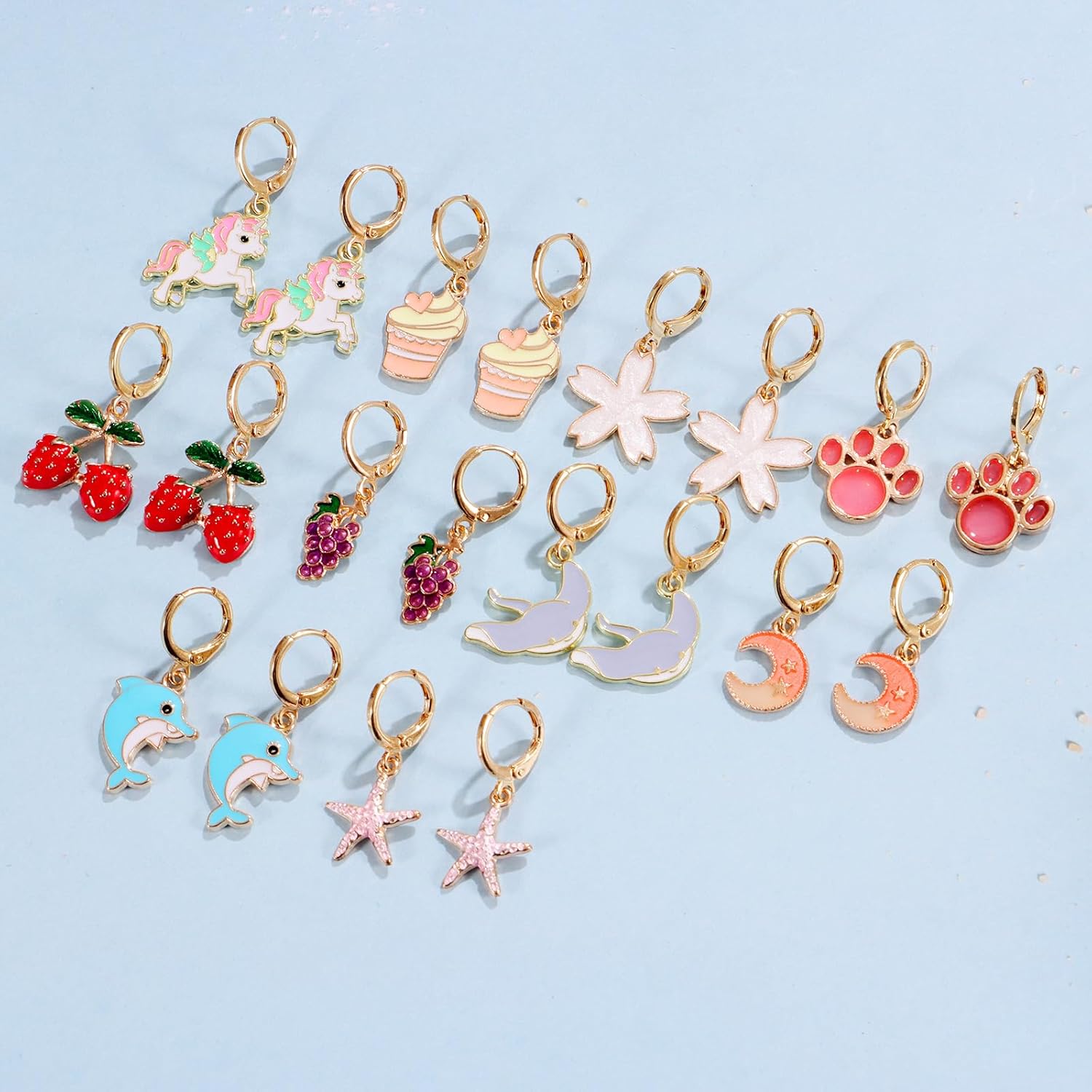 10/20 Pairs Gold Hoop Dangle Earrings For Girls Gold Hoop Earrings With Charms 14k Gold Huggie Hoop Earrings - Image 3