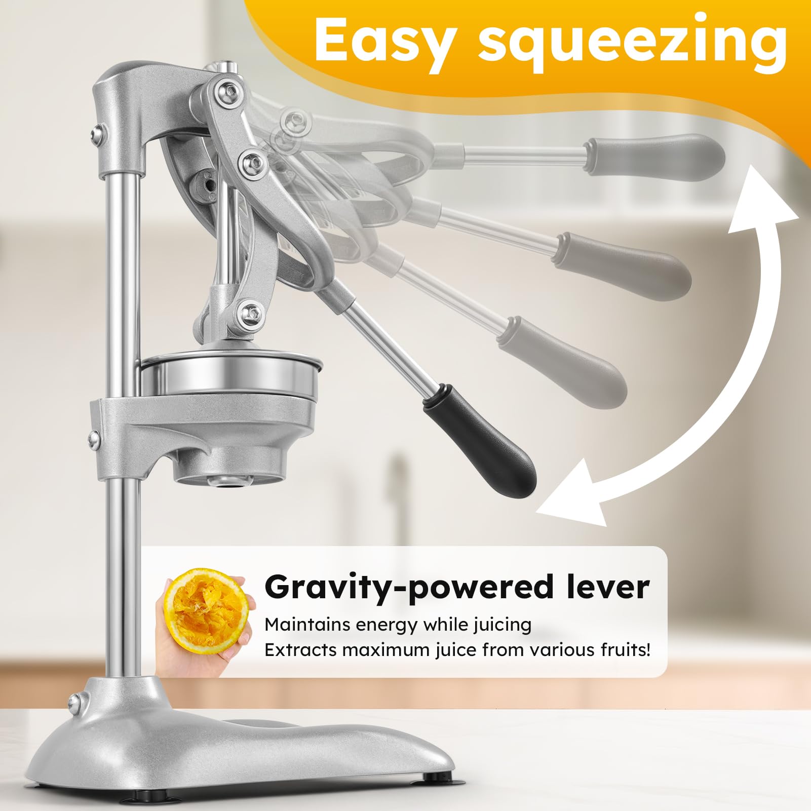Exprimidor Manual, Exprimidor de Naranjas Profesional, Lemon Squeezer, Exprimidor Mano Prensa Manual, Comercial Exprimidor Limon para Naranjas, Limones, Granada, Pomelos, Cítricos, Gris Claro