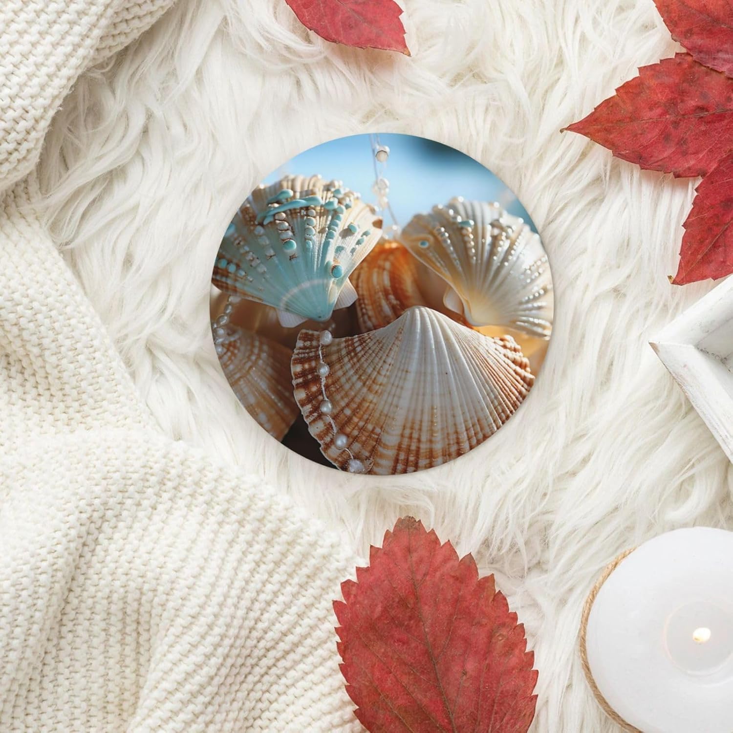 Car Air Freshener 24 PCS Seashell Christmas Hanging Car Air Fresheners Auto Interior Decor Card Freshener Strong Scented Card Lavender Cars Scents for Office Bedroom Close Drawer Round Shape