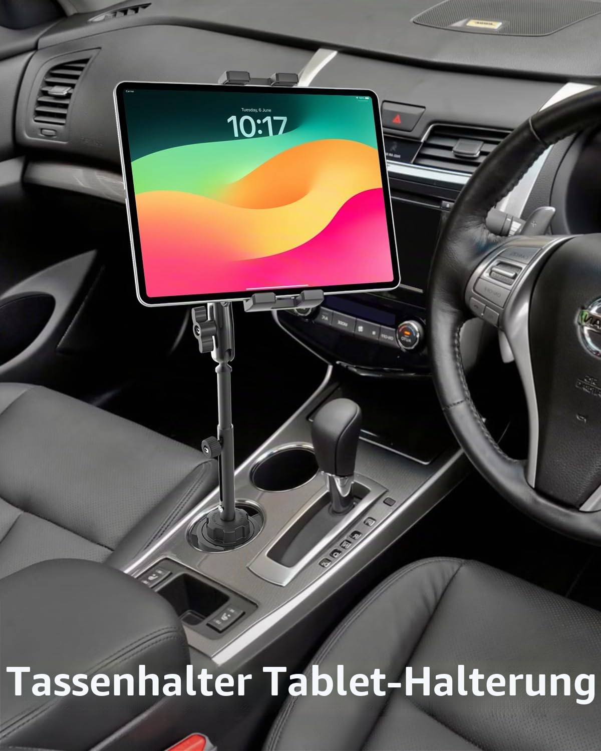 GDZN Tablet Halterung für Auto Getränkehalter, [Höhenverstellbar] PKW LKW Becherhalter iPad Halterung mit Metall Teleskopierbar Arm für iPad Pro 12.9, Samsung Tabs, Fire, iPhone, 4.7-15.6" Geräte