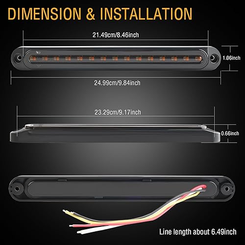 Miniatura 5 de AUTOXBERT Tira de iluminación trasera LED de 10 pulgadas, tira de luz LED secuencial roja y ámbar, tira de luz intermitente secuencial de 10