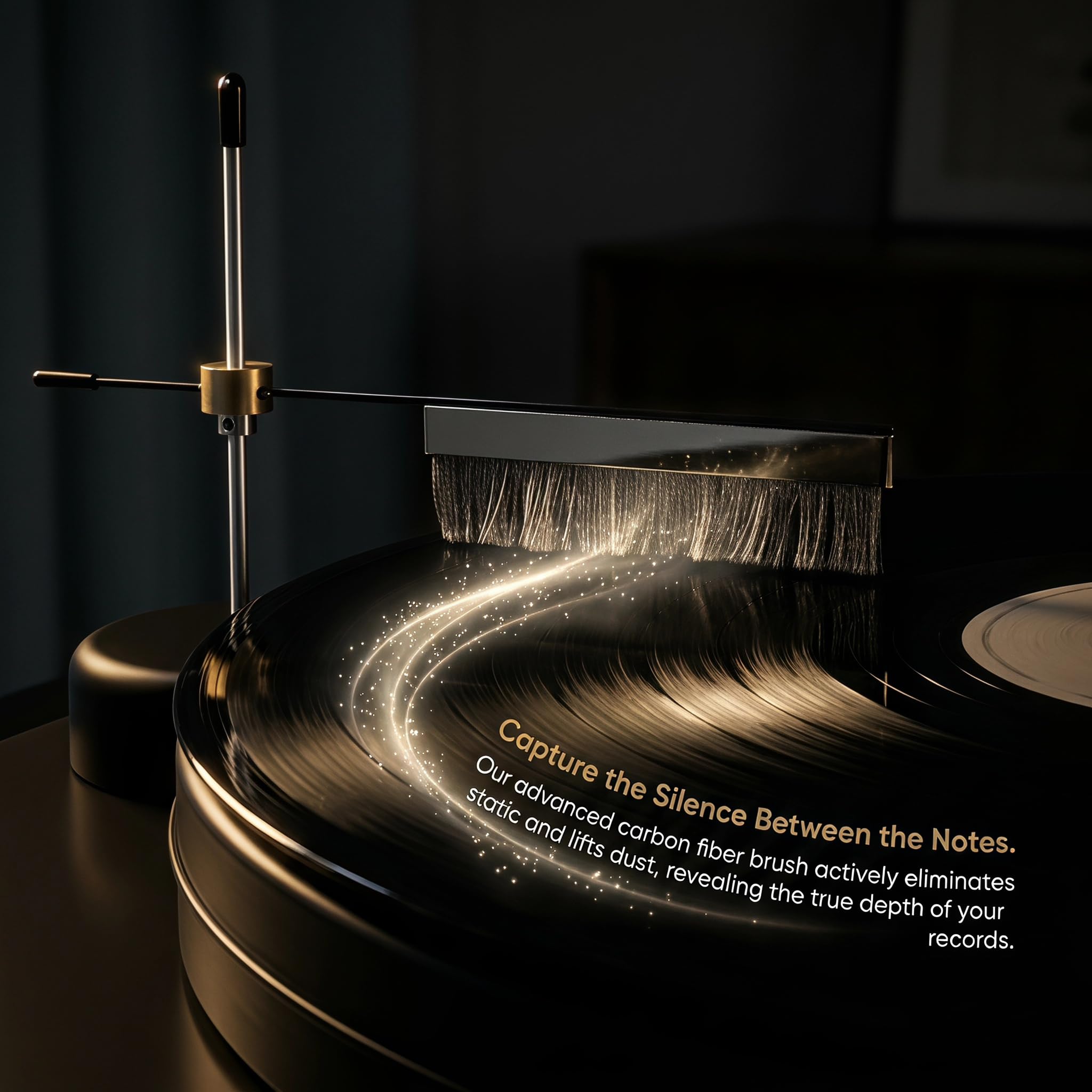 Braccio Professionale per La Pulizia dei Dischi in Vinile, Spazzola Antistatica per Giradischi Hi-Fi, Braccio per La Pulizia Senza Contatto con Filo di Messa A Terra, Altezza Regolabile
