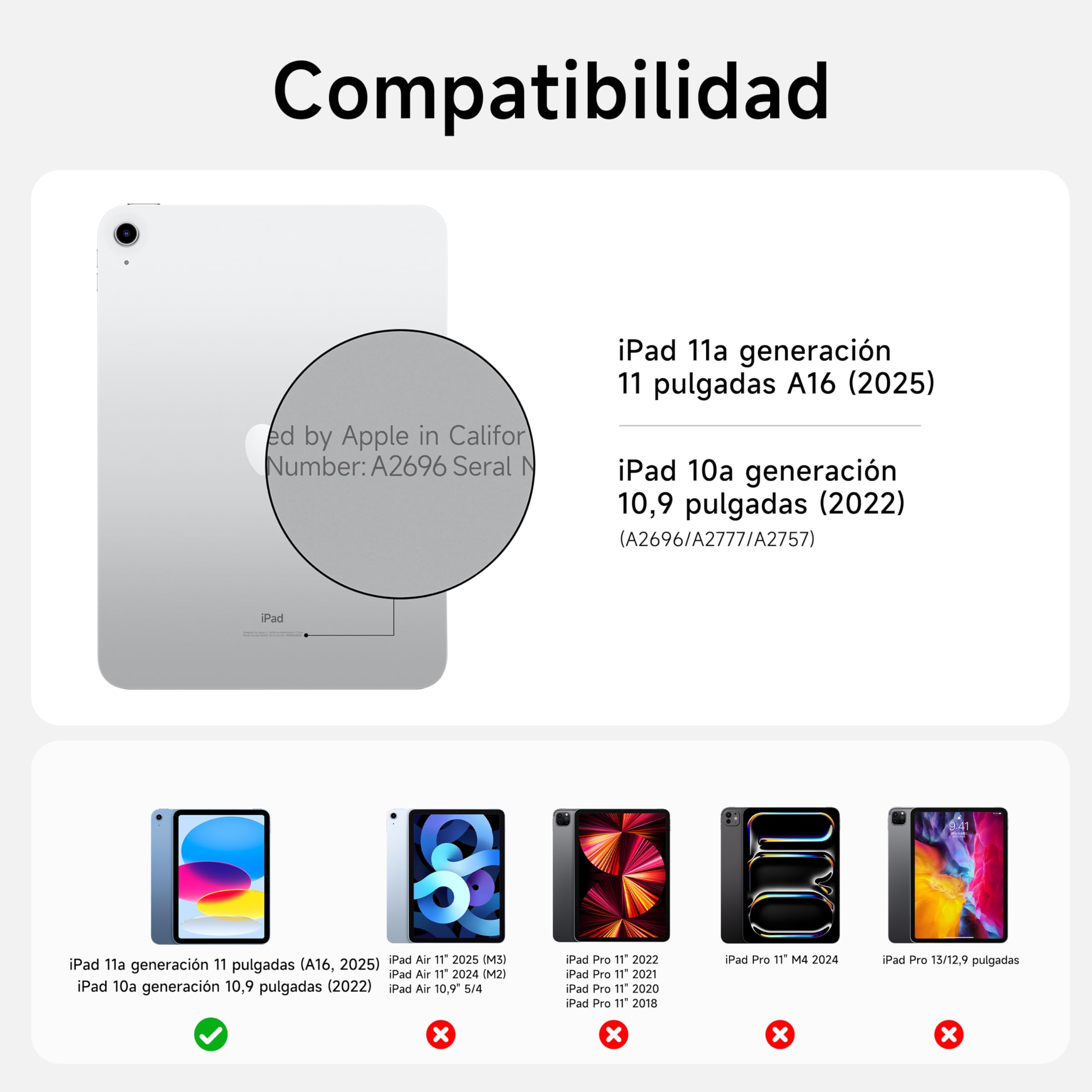 HOU Funda para iPad A16 11.ª/10.ª Generación con Teclado, Teclado Rotable y Desmontable para iPad 11/10, Portabolsígrafo Elástico, Cubierta de Protección Completa, Retroiluminación, Trackpad, Blanco