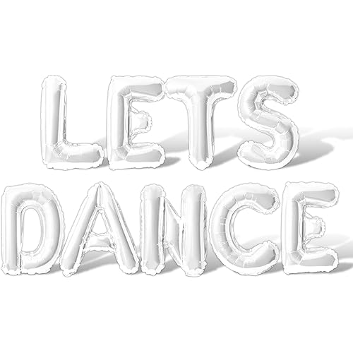Letter Balloons - LETS DANCE 16" Inch Alphabet Letters Foil Mylar Balloon Kids Birthday Party Balloon Banner (White)