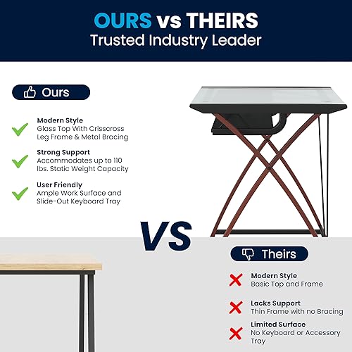 Miniatura 8 de Escritorio de vidrio Flash Furniture para computadora con compartimento deslizable para teclado Vidrio Metal