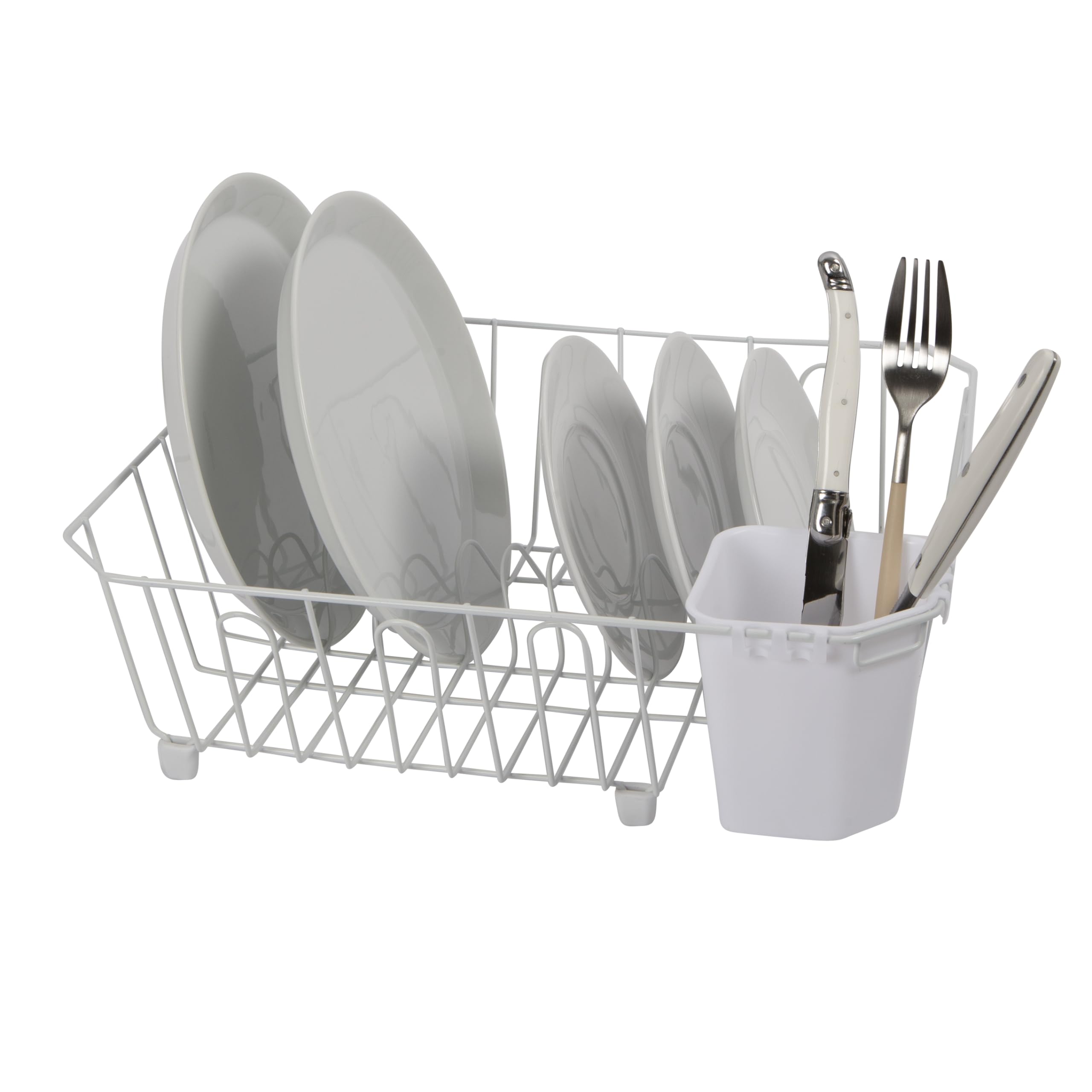 Oggi, Acero Inoxidable, Blanco, escurridor de Platos con Organizador de Utensilios