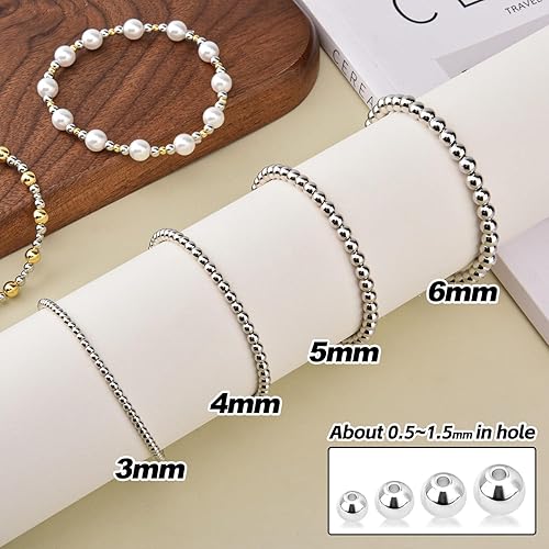 Miniatura 5 de CNONE 310 cuentas espaciadoras rellenas de oro de 18 quilates para hacer joyas, cuentas redondas de bolas pequeñas para pulseras, collares,