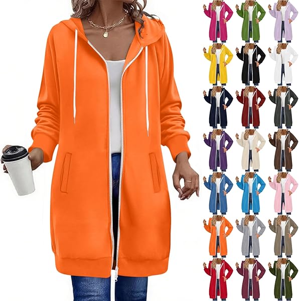 Long Hoodies for Women Full Zip Up Pullover Tunic Sweatshirts with Pockets Trendy Fall Winter Clothes Y2K