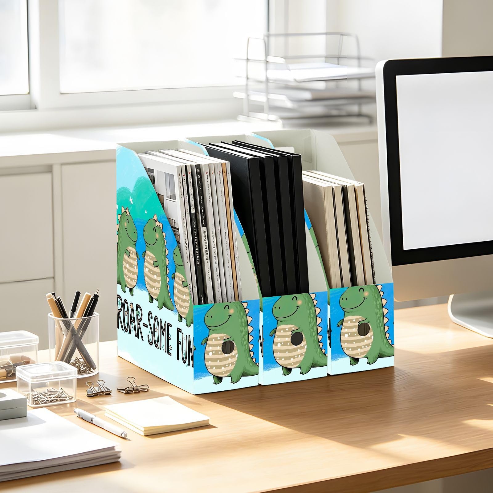 Porte-revues mignon en plastique vert dinosaure