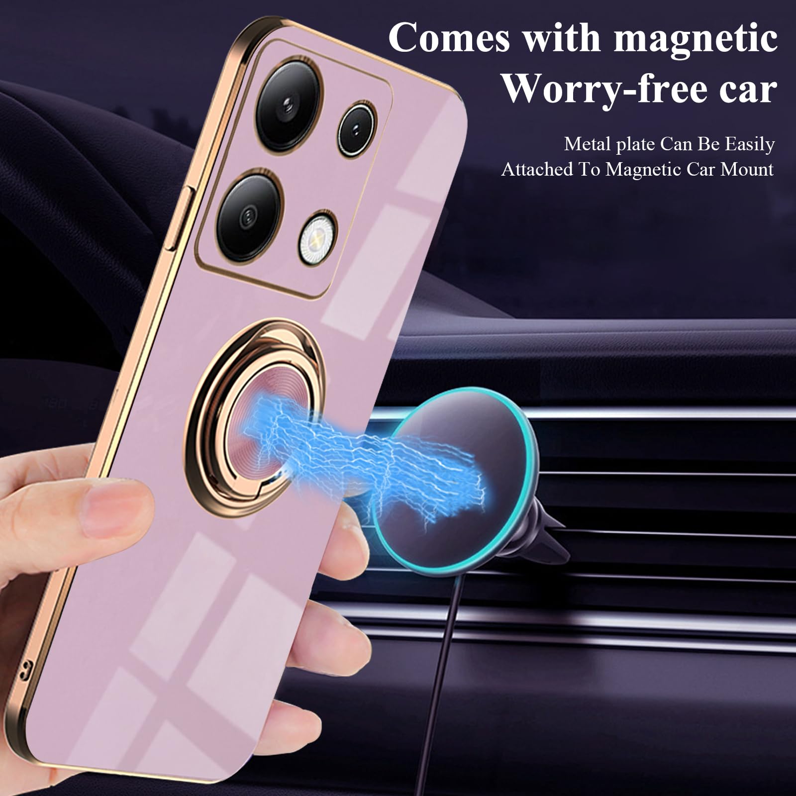 Custodia In Silicone Morbido Per Xiaomi Redmi Note 13 4G – Con Anello Supporto Regolabile 360°, Design Lusso Viola - 4