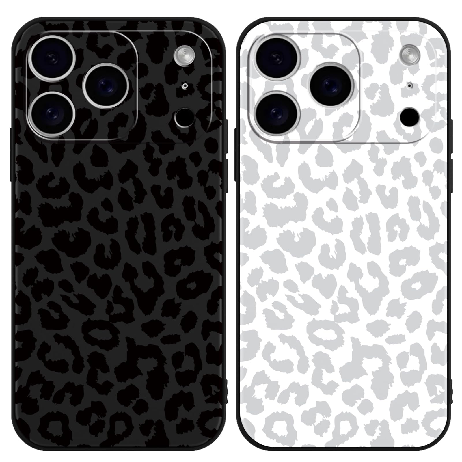 Yoedge 2 Pack Black Leopard Print Phone Case for iPhone 17 Pro 6.3",Ultrathin Soft Silicone with Cheetah Aesthetics Pattern, Shockproof Bumper Protector Matte Girls Cover for iPhone 17 Pro