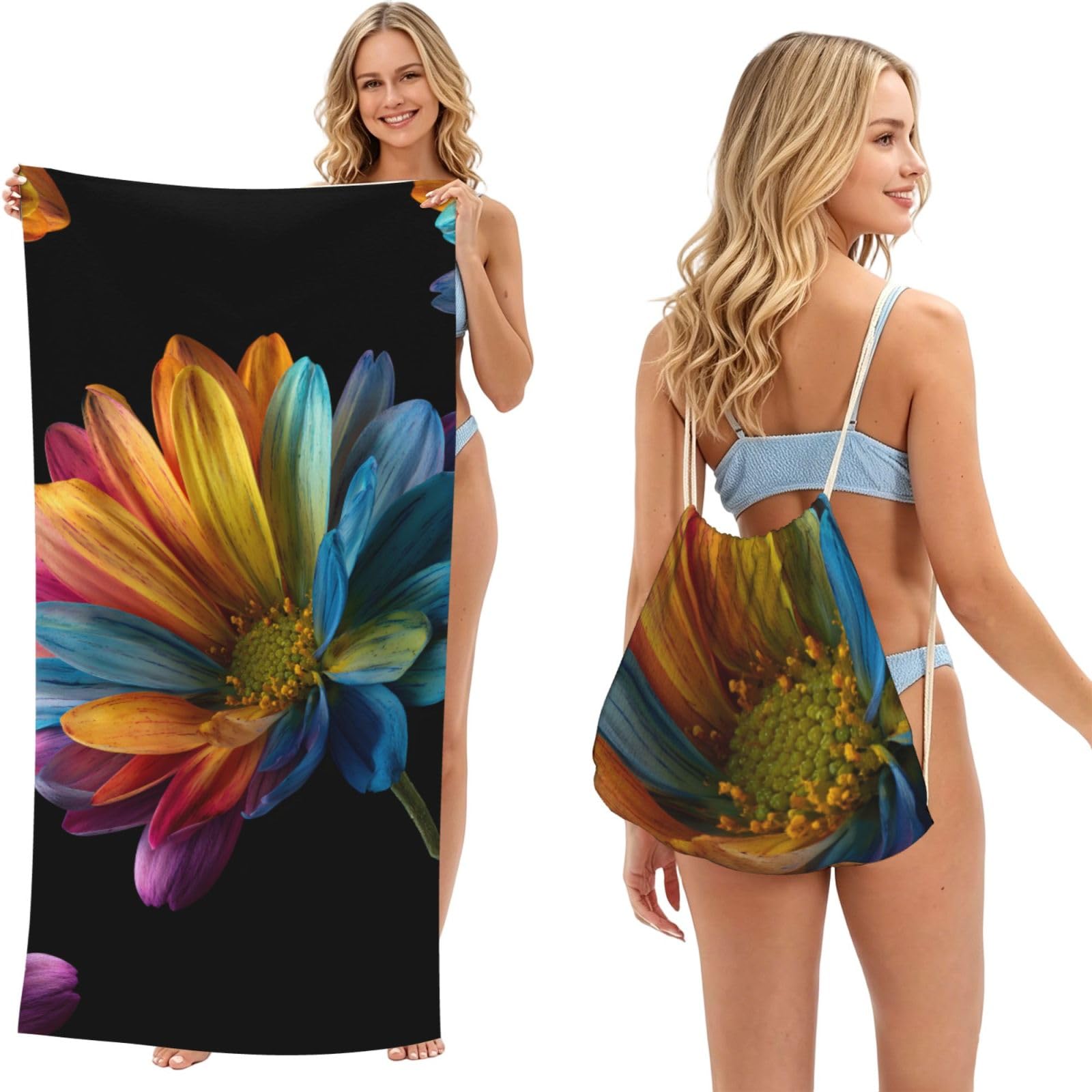 Grande serviette de plage anti-encombrement avec sac à dos intégré d'été