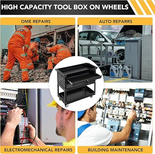 Miniatura 5 de SUN & SUMMER Caja de herramientas con ruedas, caja de herramientas rodante de 3 niveles con ruedas de capacidad de 330 libras, carrito de servicio