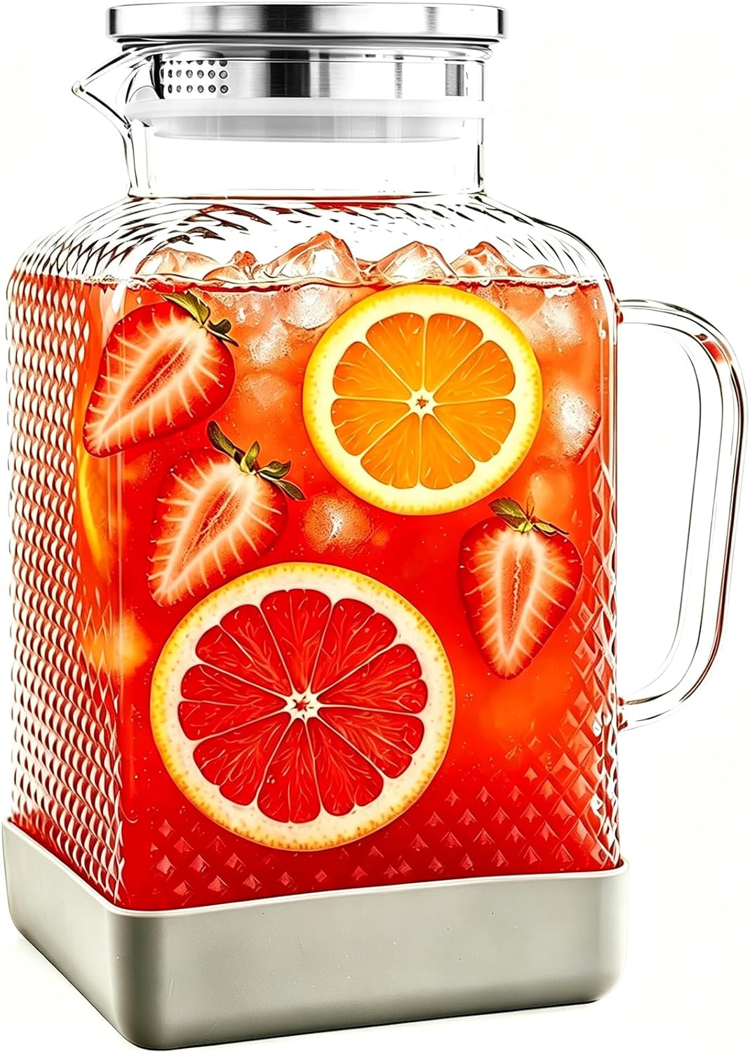 1 Gallon Glass Pitcher with Lid, Glass Water Pitcher with Handle for Fridge, Iced Tea Pitcher, Cold/Hot water jug,Large Jug for Coffee, Juice and Homemade Beverage