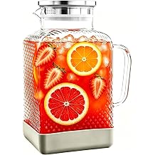 Glass Pitcher with Lid, 1 Gallon Glass Water Pitcher with Handle for Fridge, Iced Tea Pitcher, Cold/Hot water jug,Large Jug for Coffee, Juice and Homemade Beverage