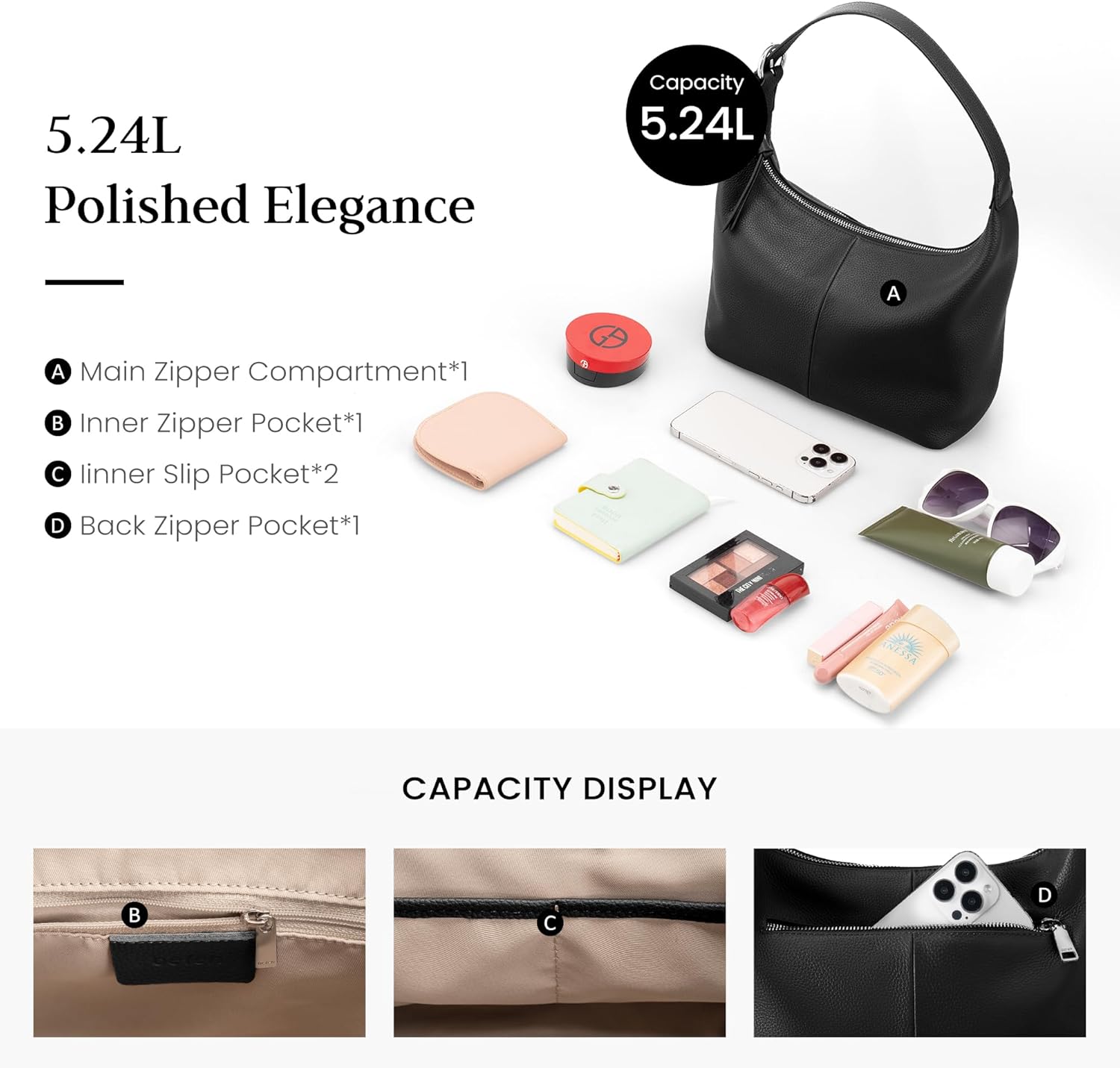 befen Genuine Leather Slouchy Hobo Bags for Women, Ultra Lightweight Leather Purses Shoulder Handbags Satchel for Work Casual - Image 6