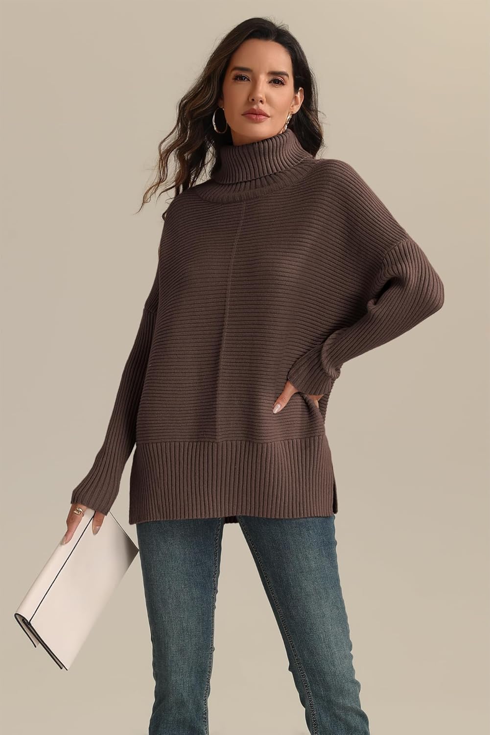 ATHMILE Women's Oversized Turtleneck Sweaters Fall Fashion Outfits Batwing Sleeve Ribbed Tunic Winter Clothes 2025 - Image 5