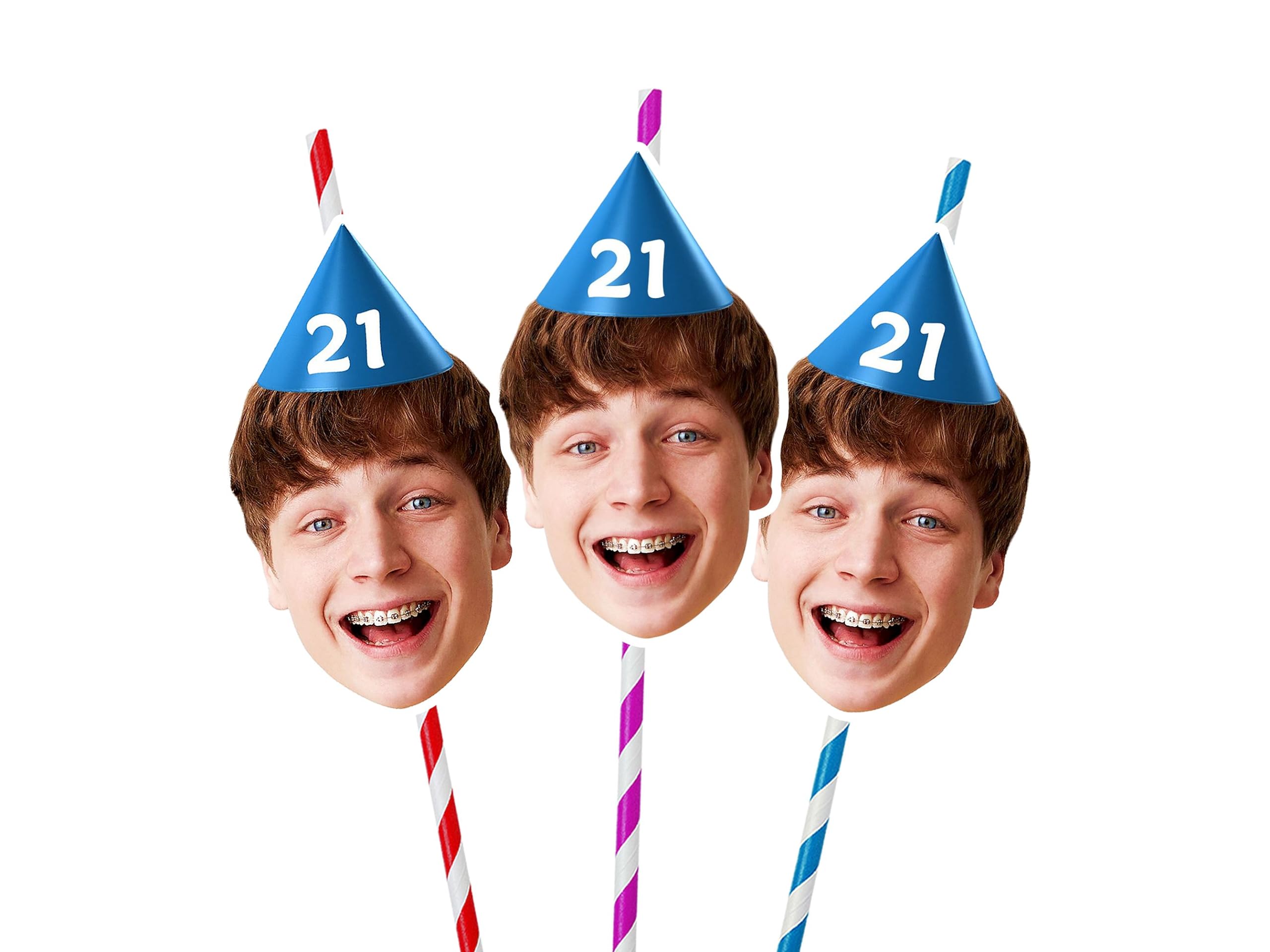 Personalised Photo Face Straws 21st Birthday Party Decorations Custom 18th 25st 30th Officially 21 for Him Her SPD21