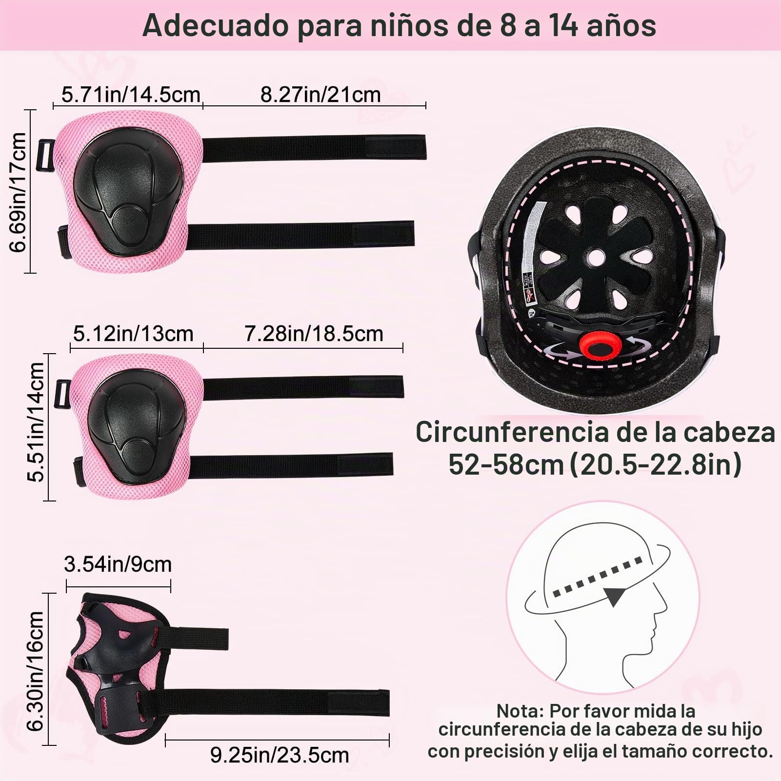 Casco Bicicleta Niño 8-14 Años con Rodilleras y Coderas, Ajustable 52-58 CM, para Ciclismo Skate Scooter Patinaje