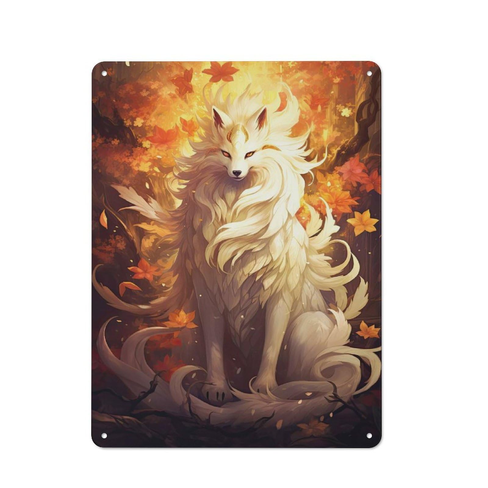 Junmoney Style-2 Kitsune Fox Animal Vintage Tin Sign 40X30cm For Pub Or Café, For Everyday Room Decor With A Vintage Look