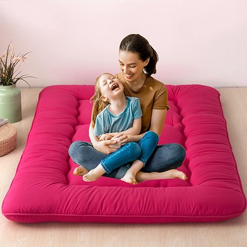 Colchón de futón japonés rojo para dormir, tapete de tatami grueso plegable para niños y adultos, tamaño matrimonial, 40 x 80 x 4.5 pulgadas, rojo