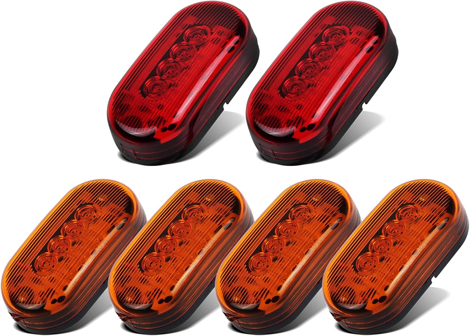 Partsam 6Pcs 4" Inch Oblong RV Clearance Marker Lights Red 10 Diodes Surface Mount Sealed with Black Base Waterproof 2x6 Rectangle Rectangular Led Marker Lights