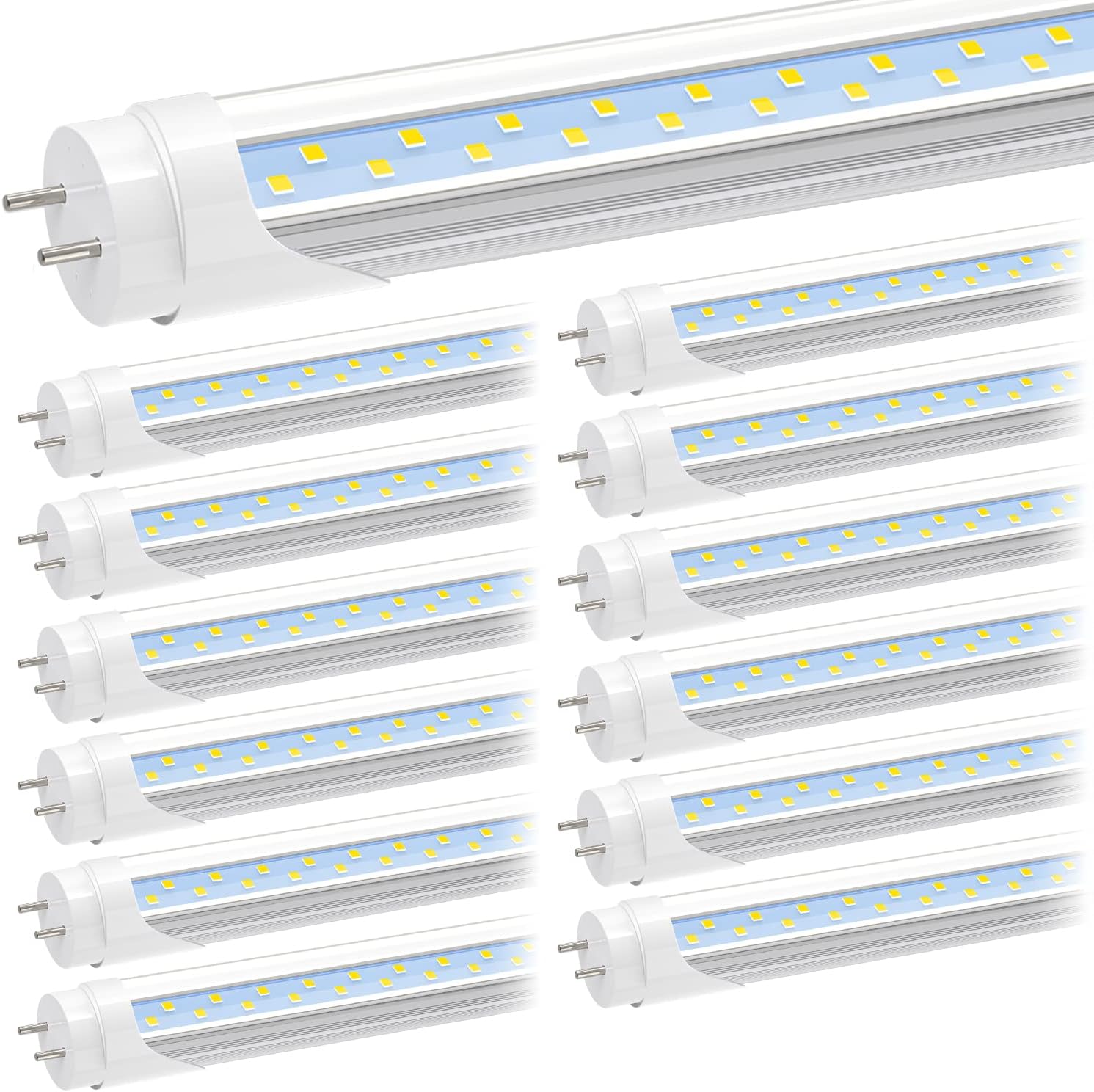 T8 4FT LED Type A+B Tube Light Bulbs, 24W 6000K, 3200LM Super Bright, Plug and Play or Ballast Bypass, 48 Inch LED Replacement for T10 T12 Flourescent Tubes, Dual-end Powered, Clear(12-Pack)