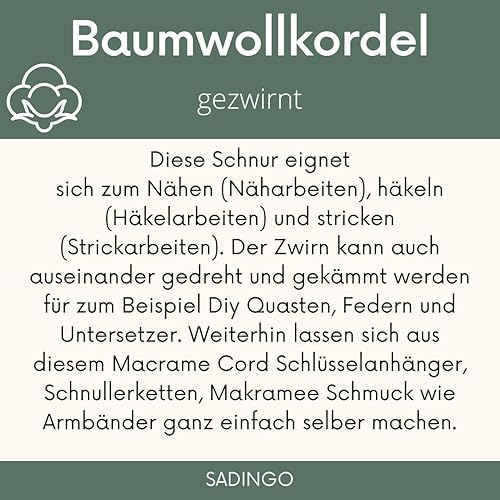 Miniatura 4 de Bobbiny Cordón de macramé de una sola capa para bebé de 0.059 in (natural) 108 yardas330 pies (100% algodón reciclado)