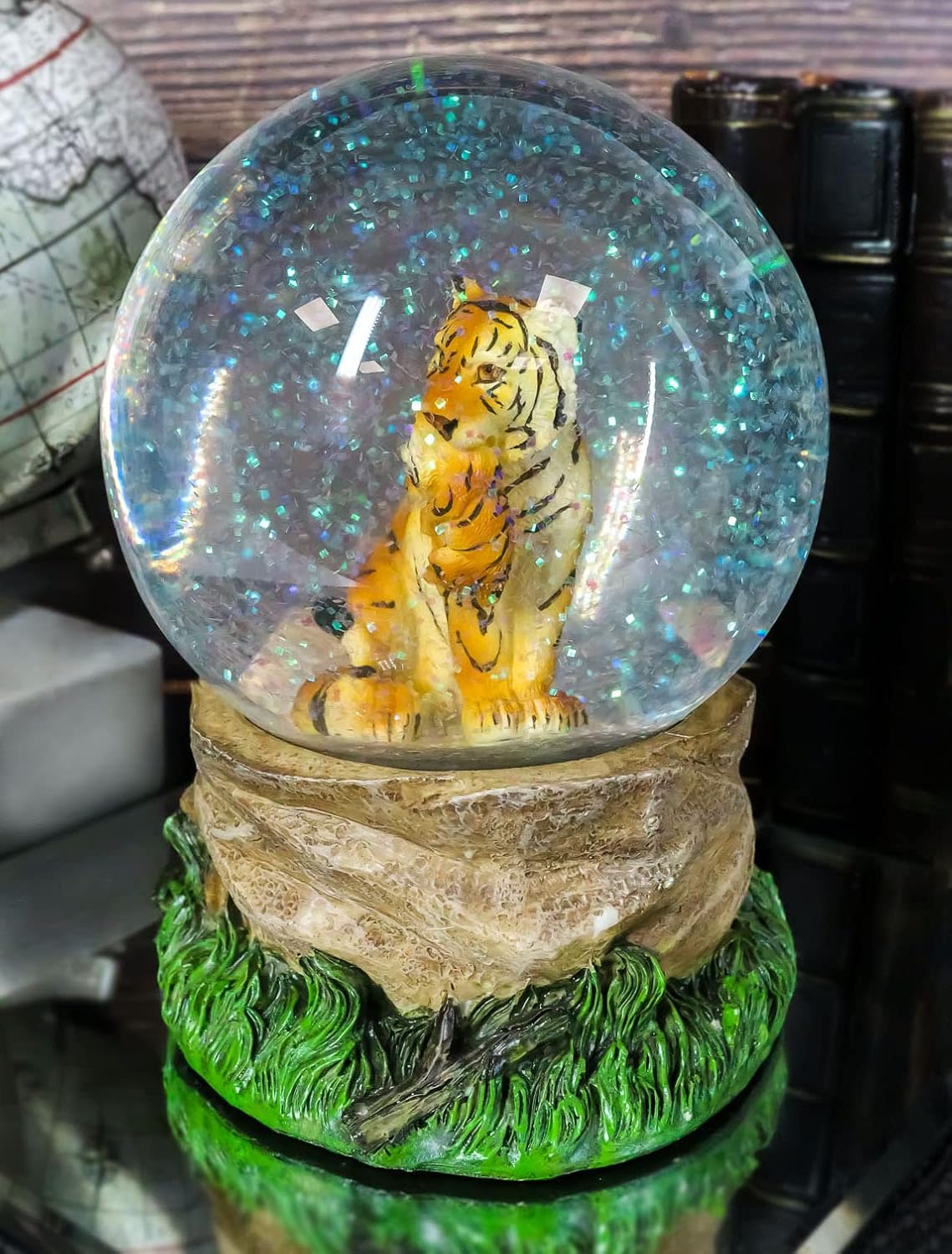 Ebros Forest Jungle Apex Predator Orange Bengal Tiger Glitter Snow Globe 100mm Collectible Figurine 6.25" Tall As Wildlife Animal Hunter Tigers Giant Cats Novelty Water Globes Decor