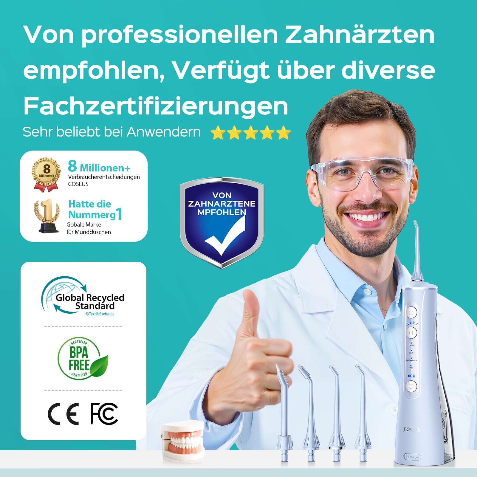 COSLUS Profesjonalny spryskiwacz stomatologiczny irygator jamy ustnej z (niebieski)
