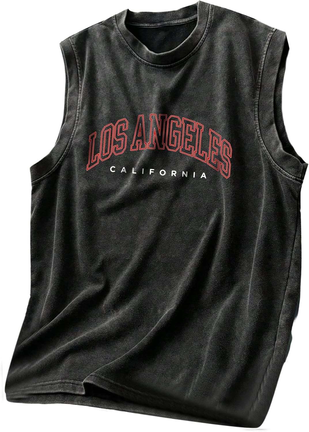 OYOANGLE Men's Letter Graphic Tank Top Vintage Washed Sleeveless Crew Neck Top Streetwear