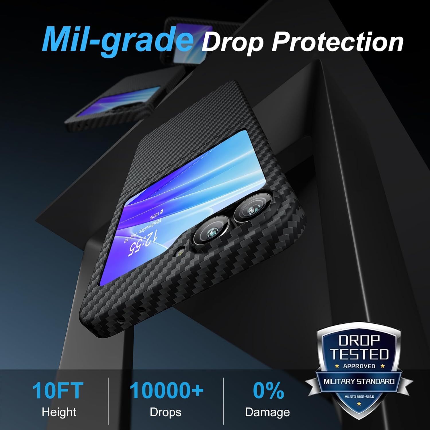 memumi Real Aramid Fiber for Samsung Galaxy Z Flip 6 Case, [NO-case Feeling] Durable Sturdy Aramid Fiber with 0.5mm Slim Case Z Flip 7 FE Thin and Minimalist in Carbon Fiber Design, Black