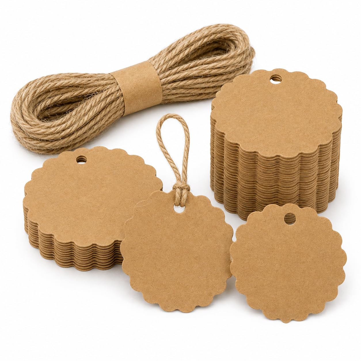 Pack of 25 Khakhi Hang Tags with Jute Twine for Small Business