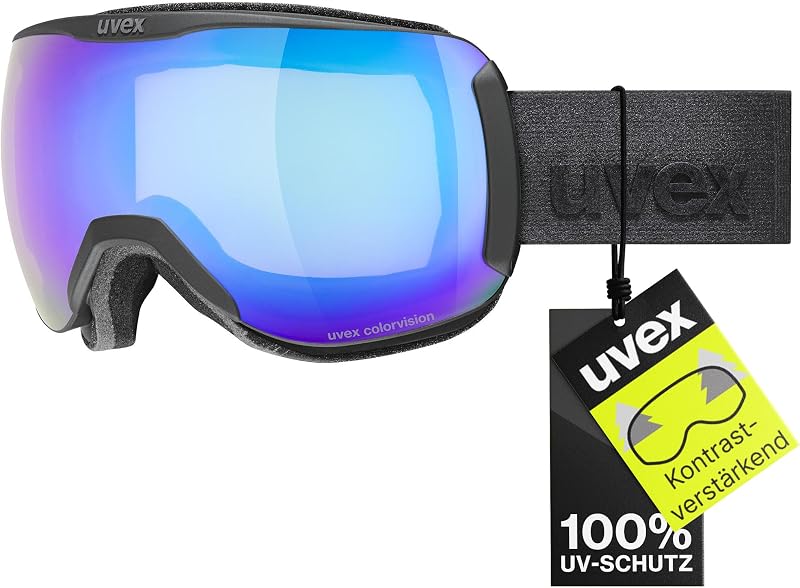uvex Downhill 2100 CV Unisex Síszemüveg - Fekete Matt/Kék-Zöld, Polikarbonát Lencsével, Párásodásgátló, Snowboardozáshoz is