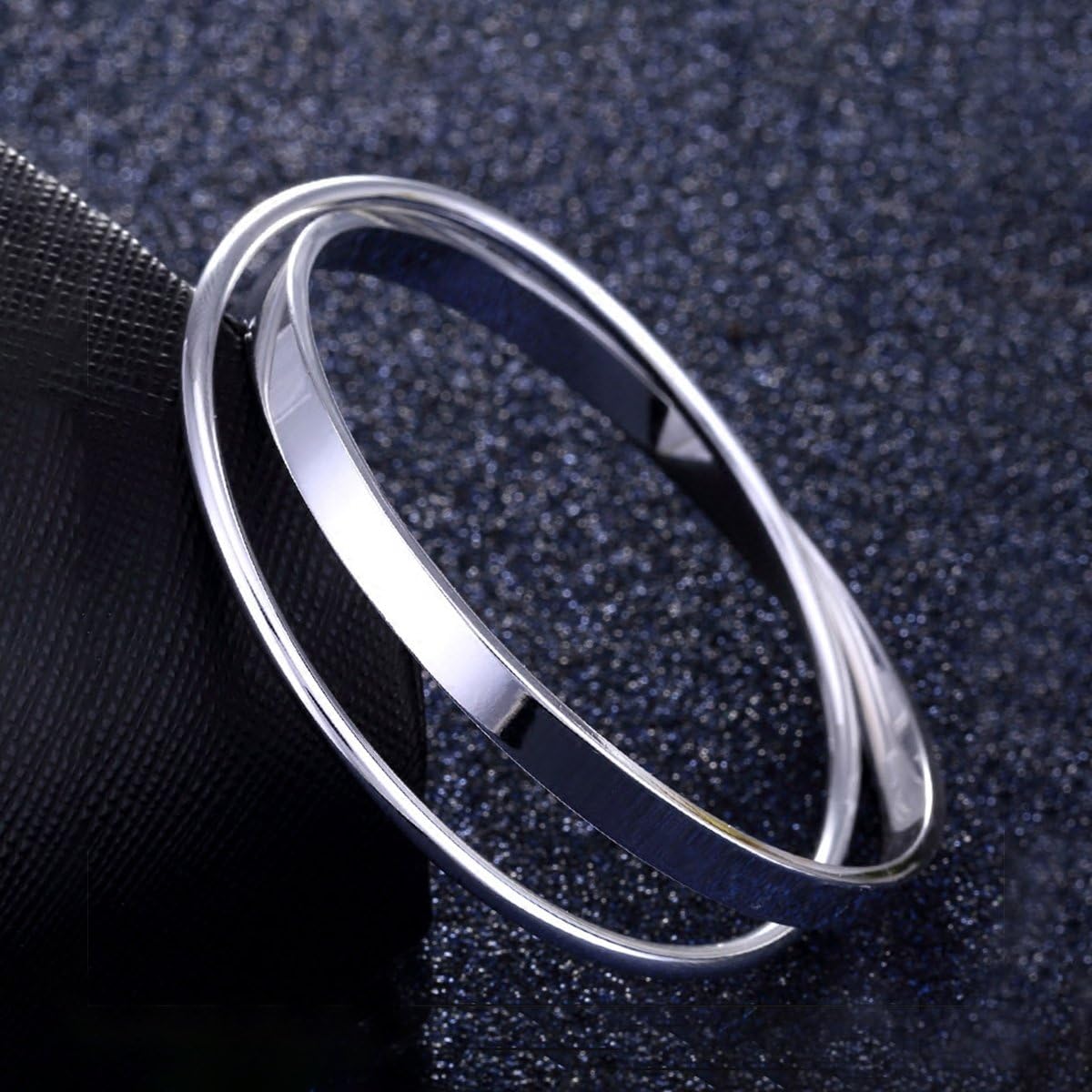 Merdia 990 Solid Sterling Silver Polished and Textured Twisted Bangle Bracelet for Women Inner size-2.36" - Image 4