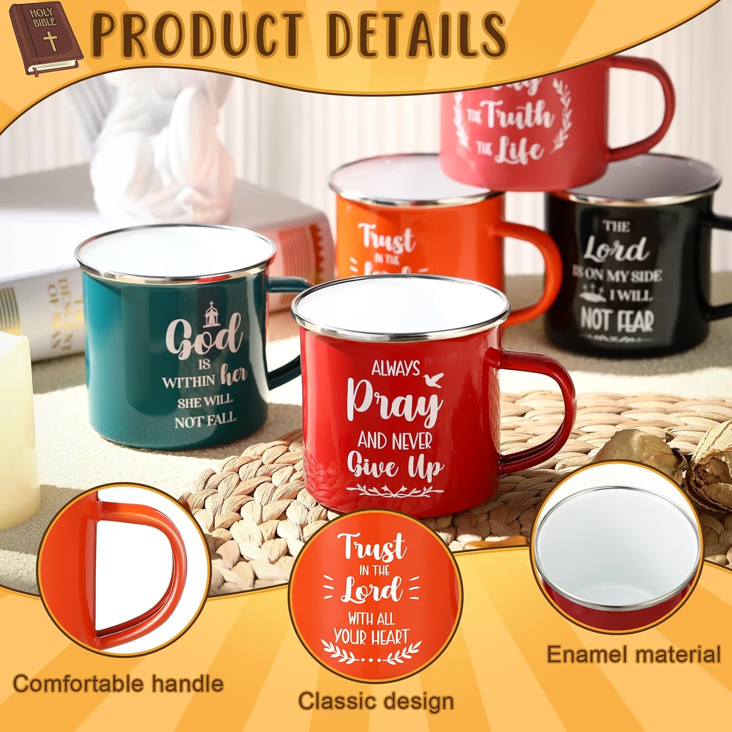 Nitial 10 Pcs 12 oz Christian Coffee Mugs Enamel Mugs Gifts Bulk with Handle Mothers Day Religious Bible Verse Inspirational Bible Affirmations Cup for Church Teacher Coworker Employee(Cute Style)
