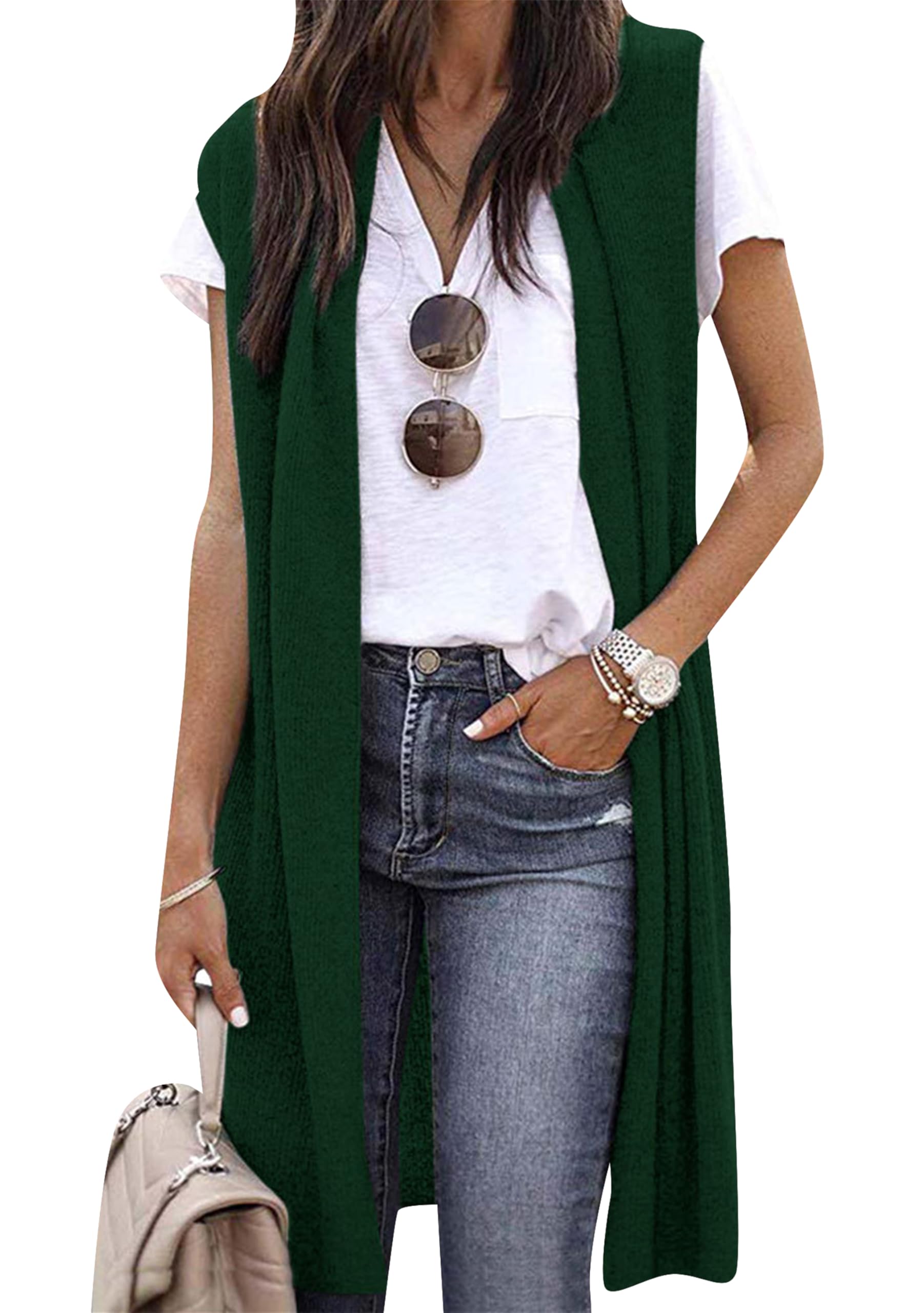 GORIFE Womens Sleeveless Lightweight Cardigans Vest Fall Draped Fashion Duster Vests Soft Solid Color Open Front Long Vest