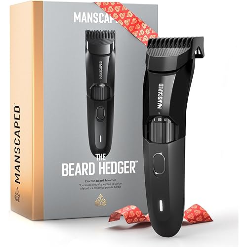 MANSCAPED® The Beard Hedger® Premium Men's Beard Trimmer, 20 Length Adjustable Blade Wheel, Stainless Steel T-Blade for Precision Facial Hair Trimming, Cordless Waterproof Wet/Dry Clipper