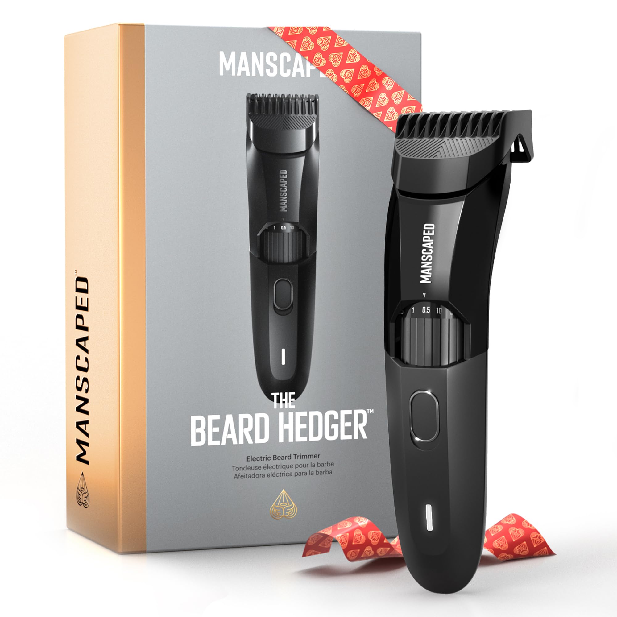 MANSCAPED® The Beard Hedger® Premium Men's Beard Trimmer, 20 Length Adjustable Blade Wheel, Stainless Steel T-Blade for Precision Facial Hair Trimming, Cordless Waterproof Wet/Dry Clipper