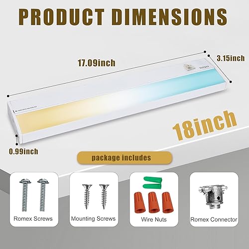 Miniatura 7 de Ansen Iluminación LED empotrada bajo gabinete, 18 pulgadas 15W luz LED para cocina/closet, 998.4lm, CRI>92, R9>90, regulable, 3 temperaturas de