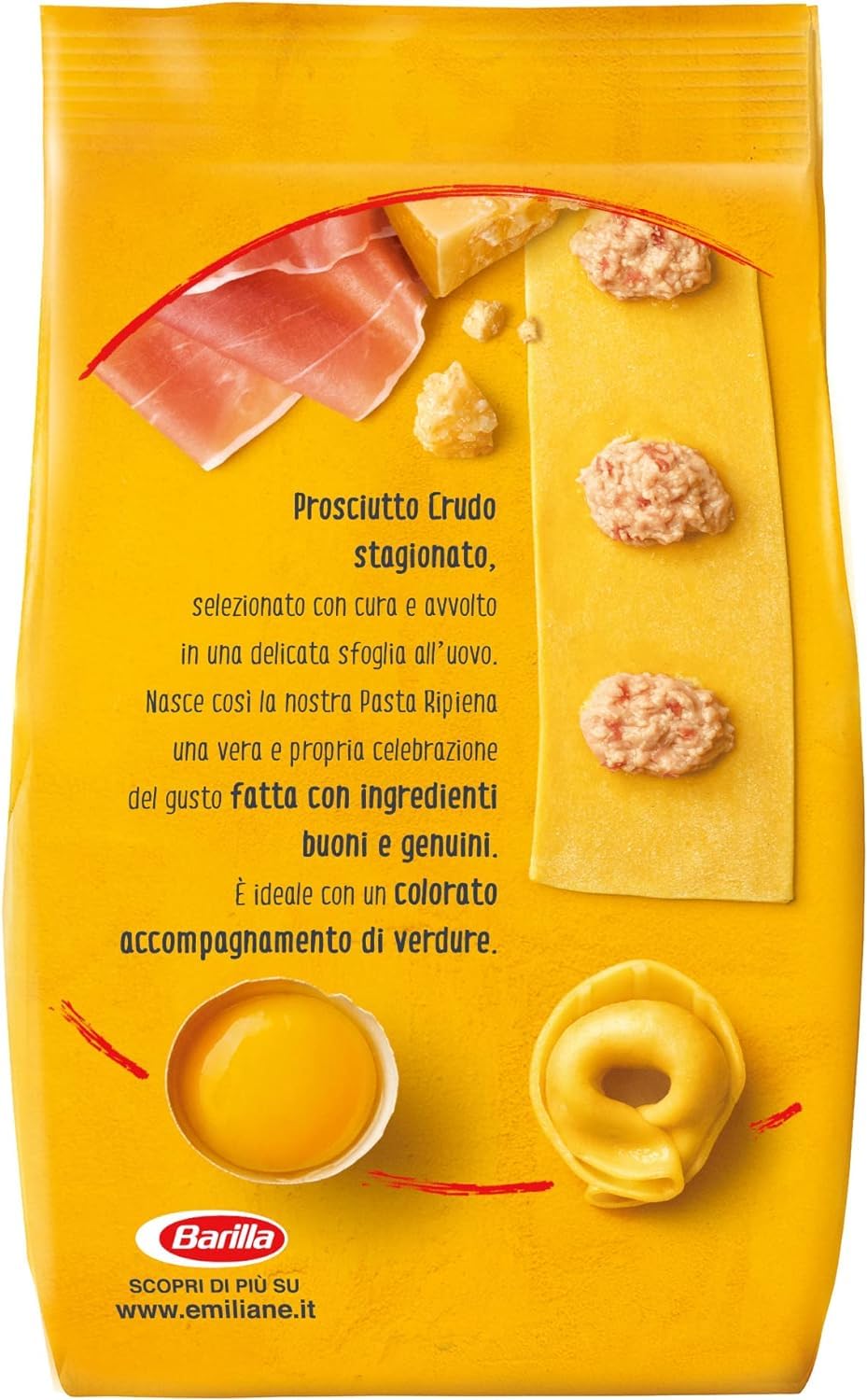 Italian Gourmet Le Emiliane Tortellini prosciutto crudo Eierpasta 12 x 250g | Ripieno saporito in sfoglia all'uovo; schnell serviert mit Butter, Salbei, Gesamtnettogewicht 3 kg + Kostenlos Polpa 400g